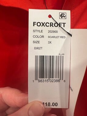 Foxcroft Red Scallop-Hem Button-Up Shirt